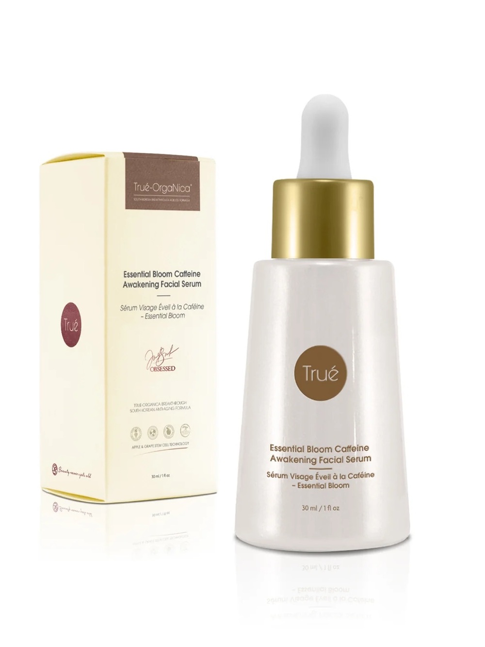 Trué Essential Bloom Caffeine Awakening Facial Serum - White & Gold